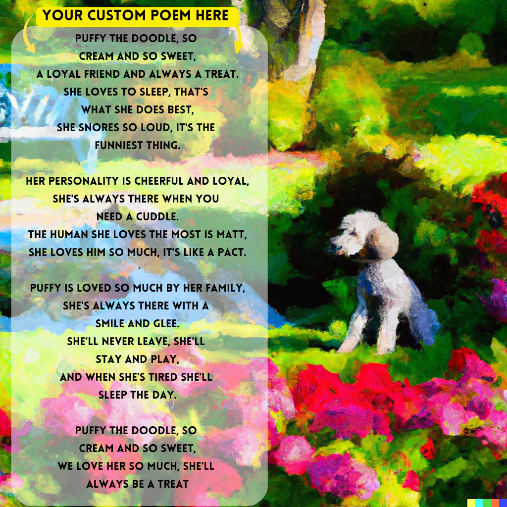 Dog Poodle: Your Custom PoemAI with Original Impressionist Art on Canvas