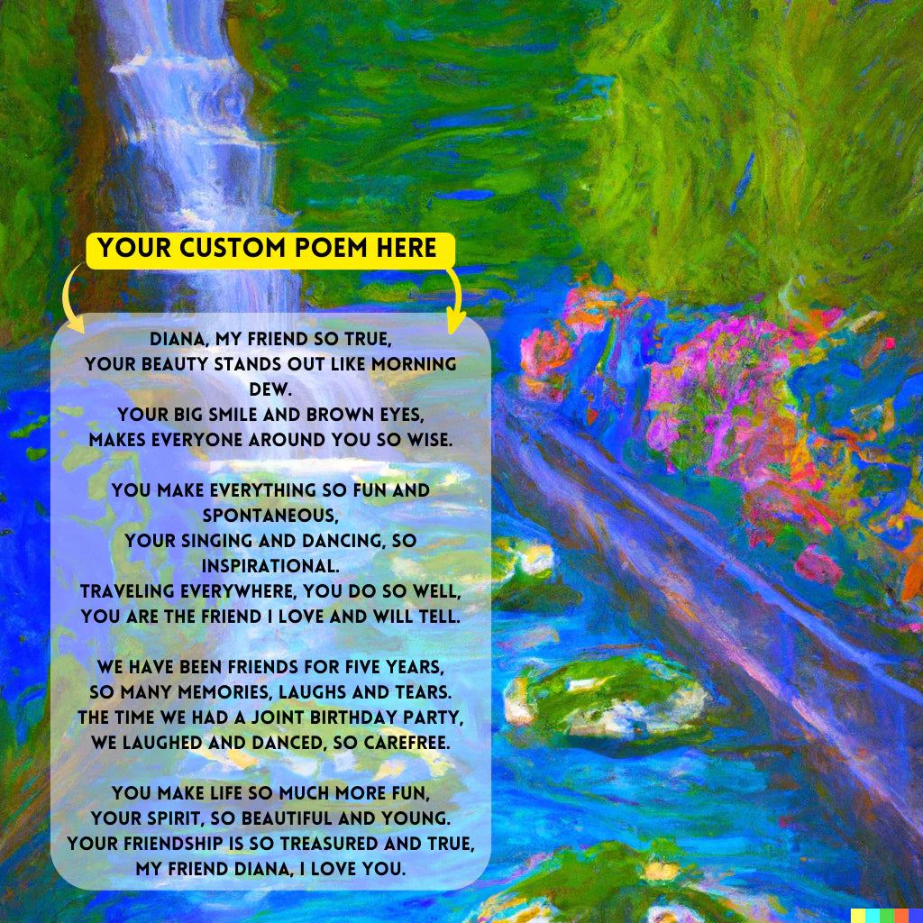 Nature Garden & Waterfall: Your Custom PoemAI with Original Impressionist Art on Canvas